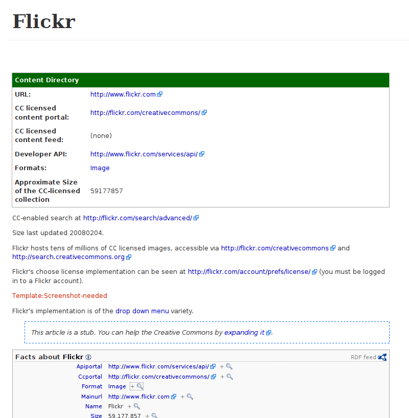 SMW properties, factbox for Flickr.